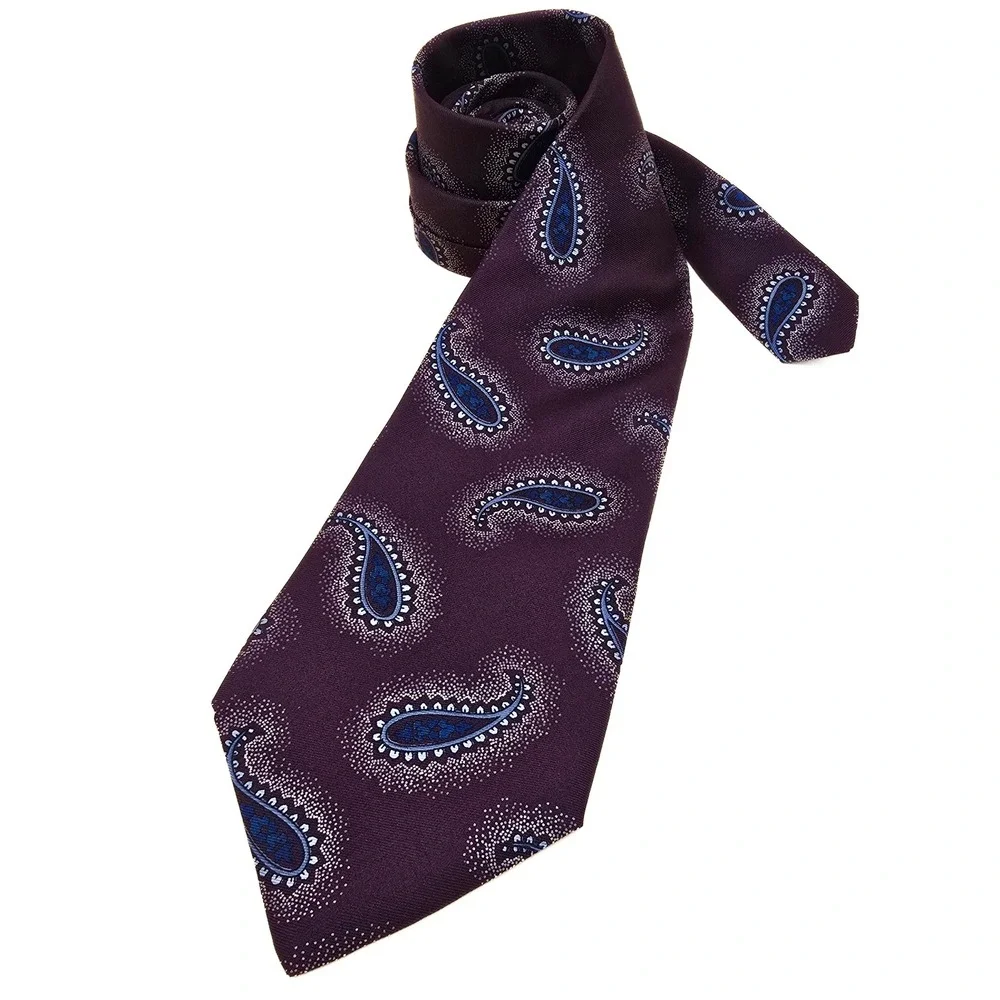 Bugatti Mens Silk Necktie‎ Plum Purple Blue Paisley Woven Formal Business Tie